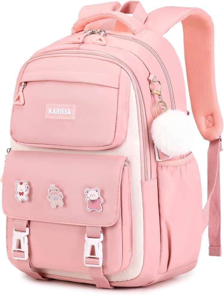 PIG PIG GIRL Girls Backpack, Kids Backpack for Girls with Anti-theft Back Pocket, Lightweight School Bookpack, Watrer Resistant, Bookbag for Elementary Primary School, Pink