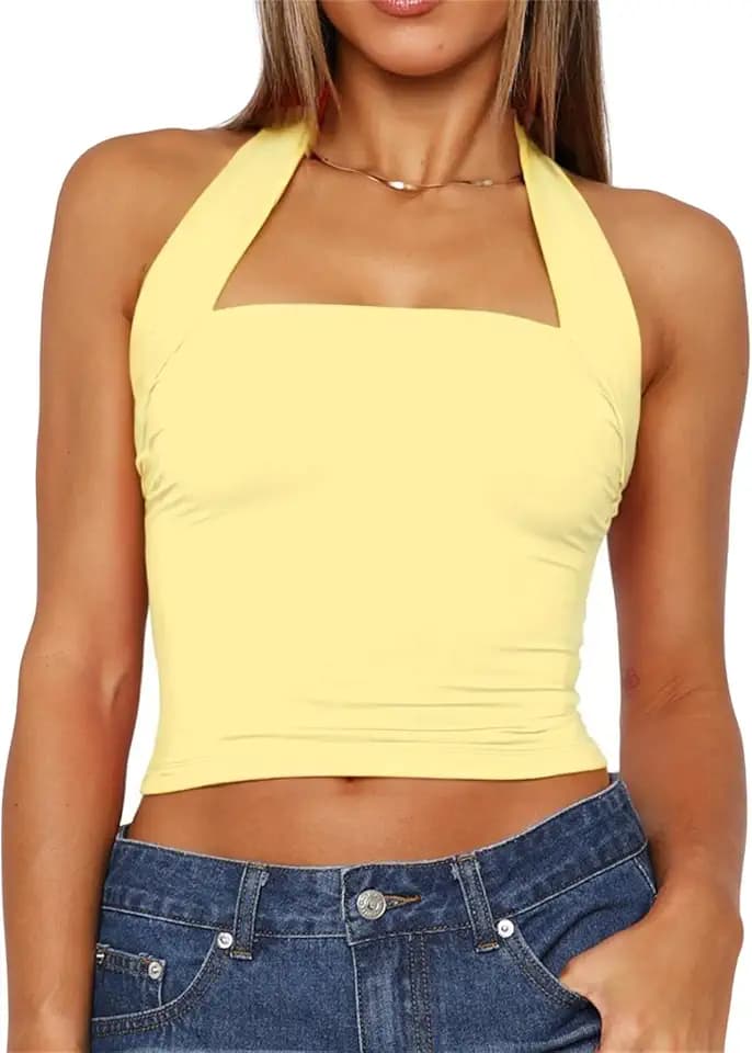 TiulZial Women Sexy Halter Neck Backless Tank Top Open Back Sleeveless Slim Fit Y2k Summer Tops