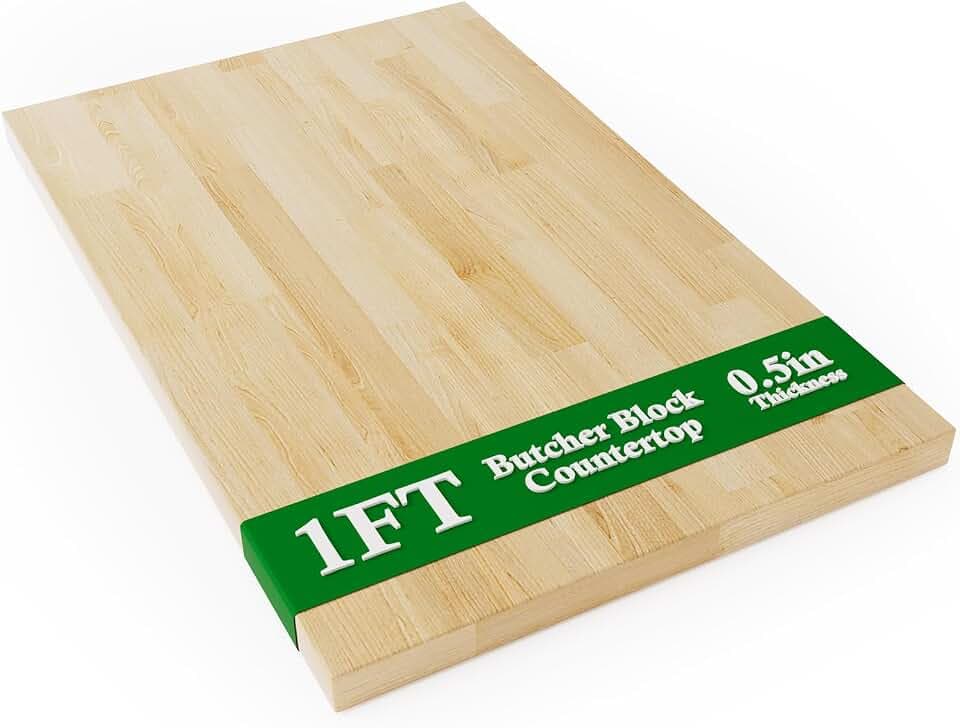 1FT Butcher Block Countertop – 12″ x 25″ x 1.5″ Solid Birch Wood Table Top