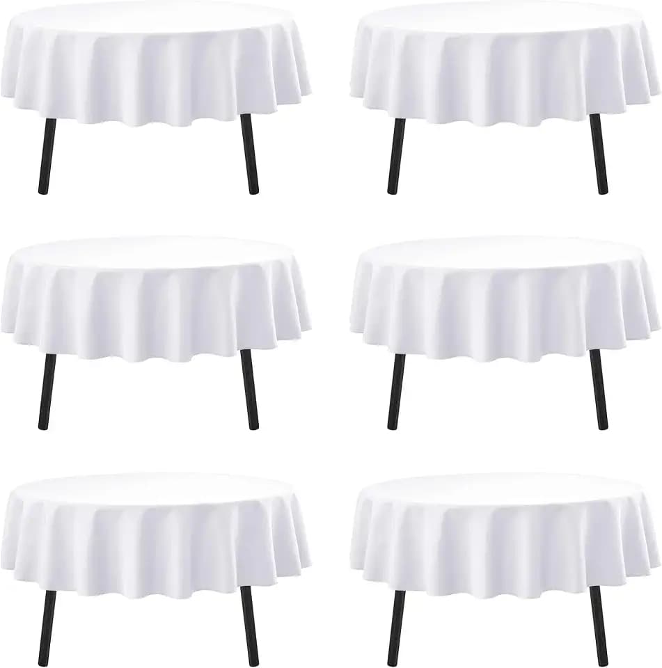 6-Pack White Round Tablecloths, 90 in, for 4-5 Ft Round Tables
