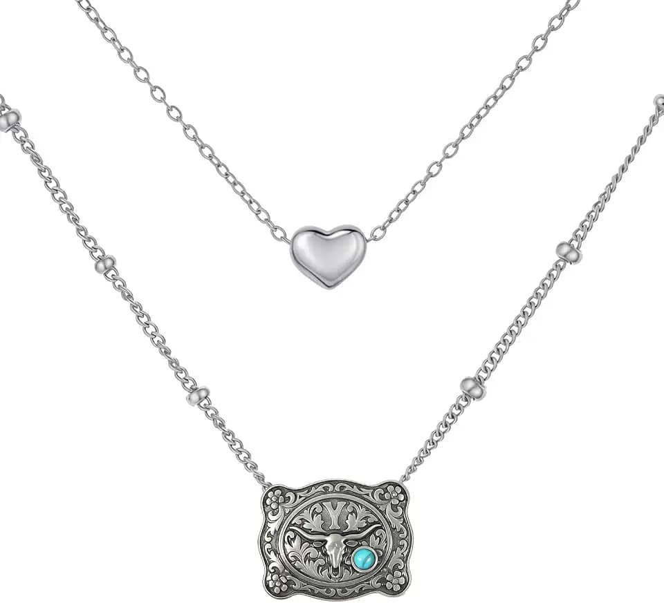 Belt Buckle Necklace Initial Letter A-Z Necklaces Western Cow Tag Bracelet Belt Buckle Necklace Western Jewelry for Women Men