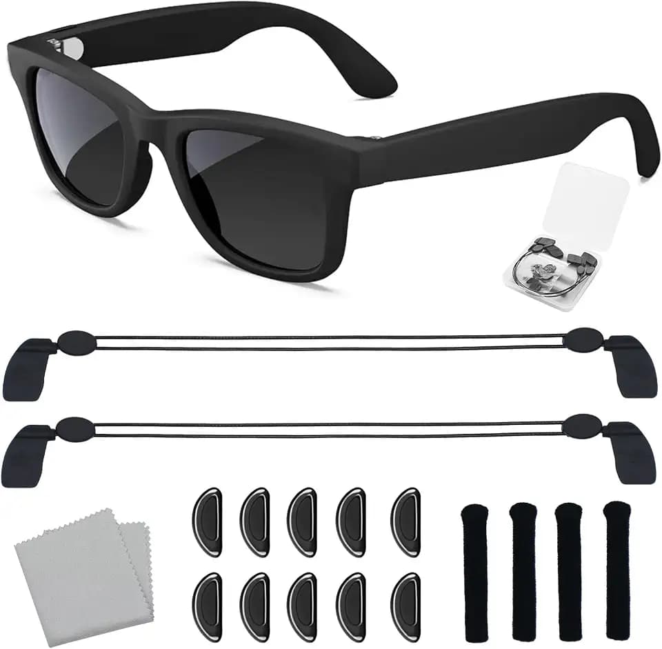 Glasses Accessories for Rayban Meta Gen 2/Gen 1/Oakley and XREAL/VITURE/RayNeo/Rokid XR/AR/AI Smart Glasses, 2Pcs Adjustable Anti Slip Glasses Strap for Sports, Silicone Nose Pads, Ear Cushions