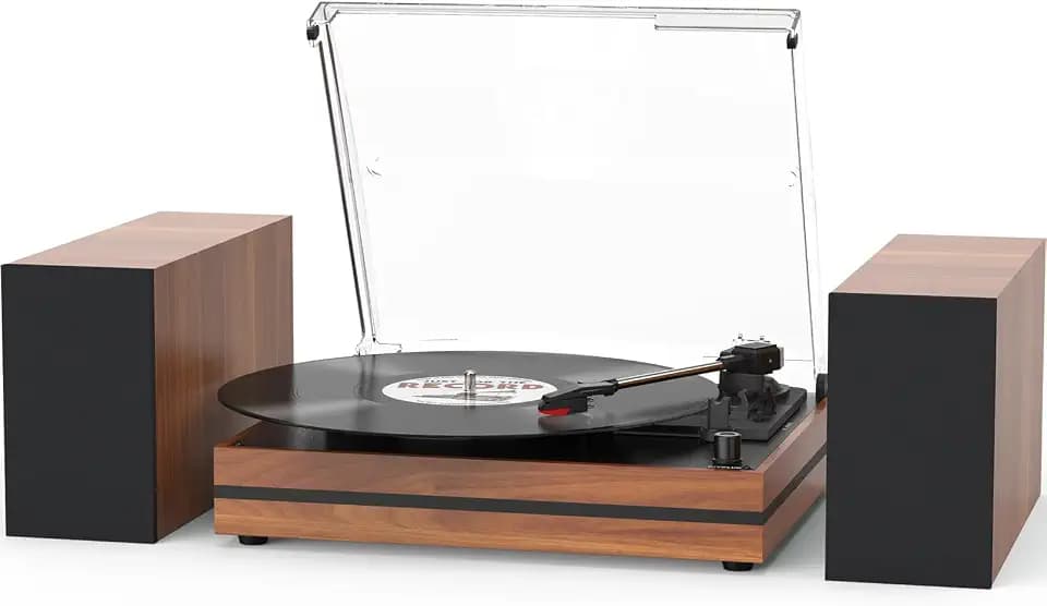 Seasonlife® Vintage Vinyl Record Player with 2 External Speakers,Bark Red