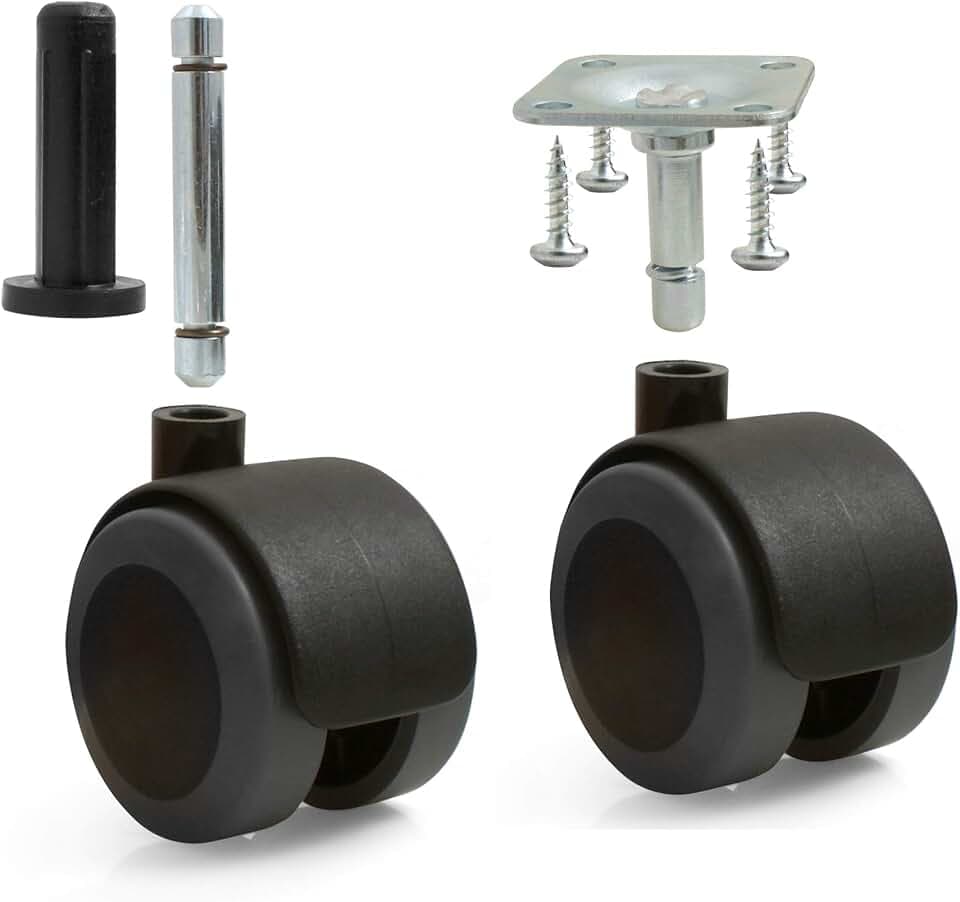 Design61 4er Set Universal Möbelrollen mit Bremse Lenkrollen Bodenschutz Rollen mit Feststeller Anschraubplatte und Hülse Stift