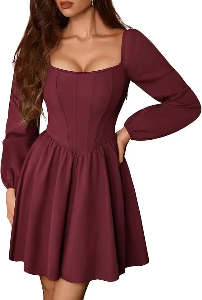 Scarlet Darkness Renaissance Corset Dress Long Sleeve Party Mini Dress