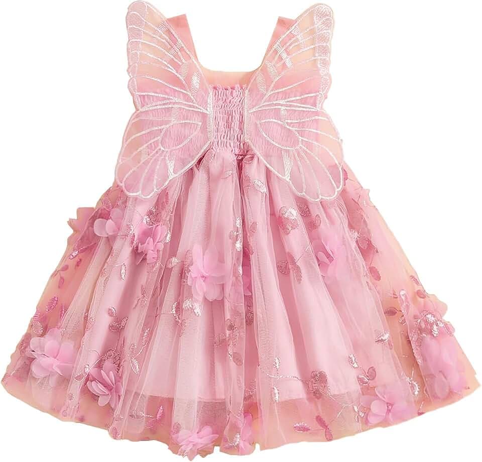Kleinkind Baby Mädchen Sommer Schmetterling Flügel Kleid Ärmellos Prinzessin Tutu Kleid Fee Layered Rüschen Geburtstag Kleider