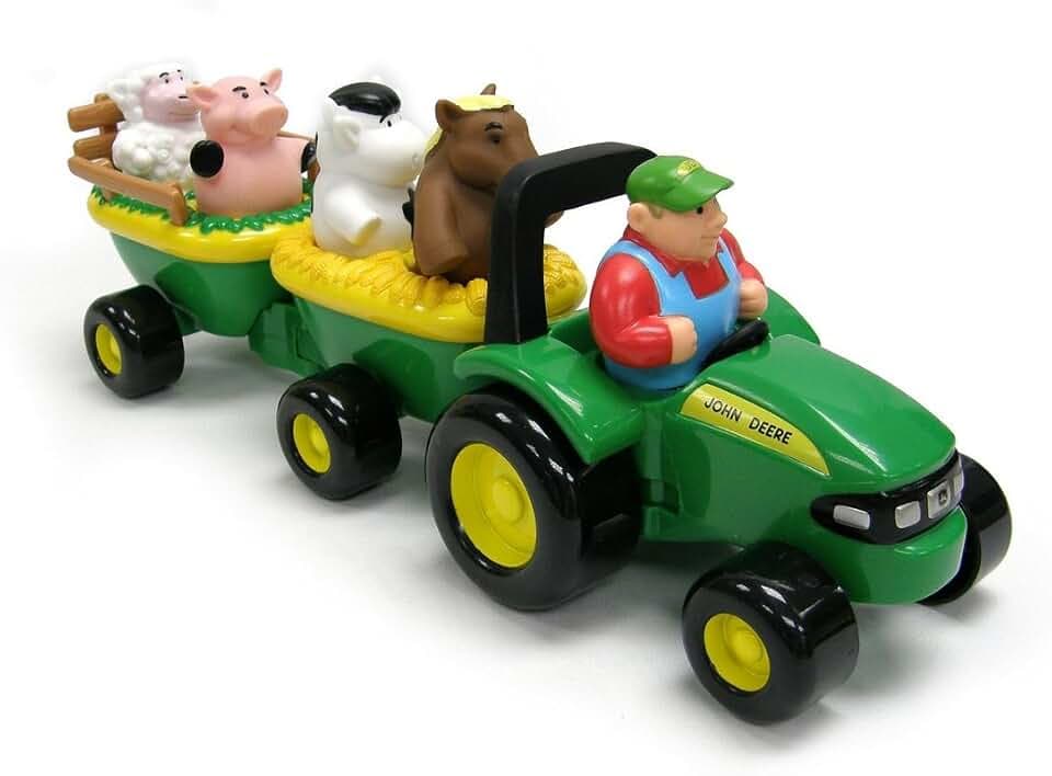 John Deere 34908 Heuwagen mit Tiergeräuschen, Spielzeuganhänger mit Bauer und 4 Tieren zum Spielen für Drinnen und Draußen, Spielzeug für Jungen, Geschenke für Kleinkinder, Für Kinder ab 18 Monaten