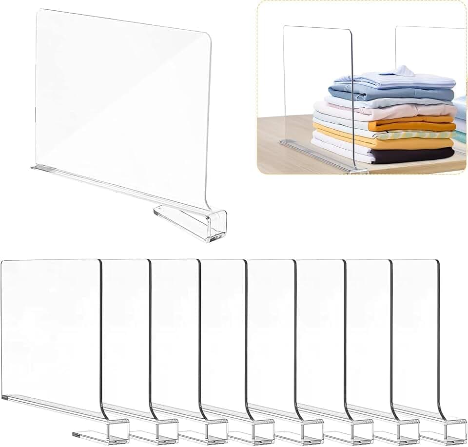 8 Stück Transparente Acryl-regaltrenner, Multifunktionaler Kleiderschrank Organizer, 30 x 20 cm Regalteiler, Kleiderschrank Trenner für Schlafzimmer, KüChen, BüCherregale, SchräNke