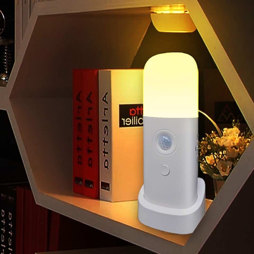 CREWEEL Motion Sensor Night Light, Dimmable Night Lights with 5 Brightness Levels, 2000mAh Rechargeable Battery Operated Light, Portable Motion Sensor Light for Kids Room, Bedroom, Hallway.