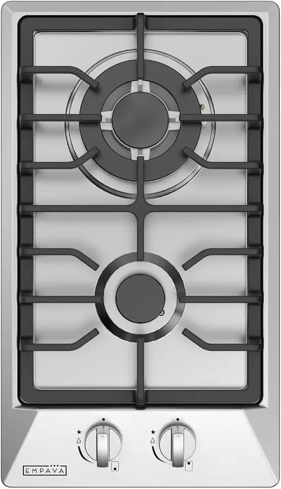 Empava 12-Inch Gas Cooktop, 2 SABAF Burners, NG LPG Stainless Steel Stove