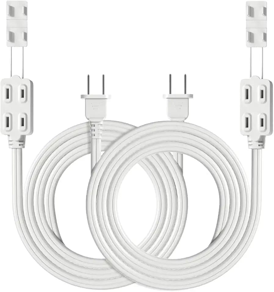TOPDC 2 Prong Extension Cord 6 ft, 3 Outlets 16 AWG/13A/1625W, 2-Pack
