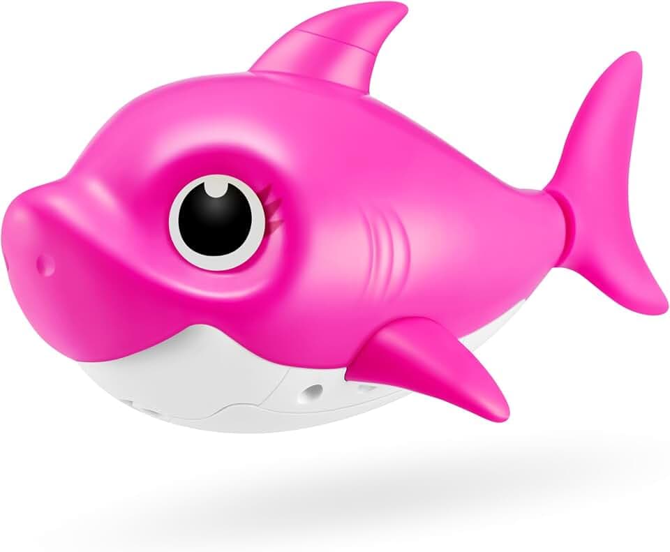 ZURU Robo Alive Junior Baby Shark Battery-Powered Sing and Swim Bath Toy by (Pink Mommy Shark)