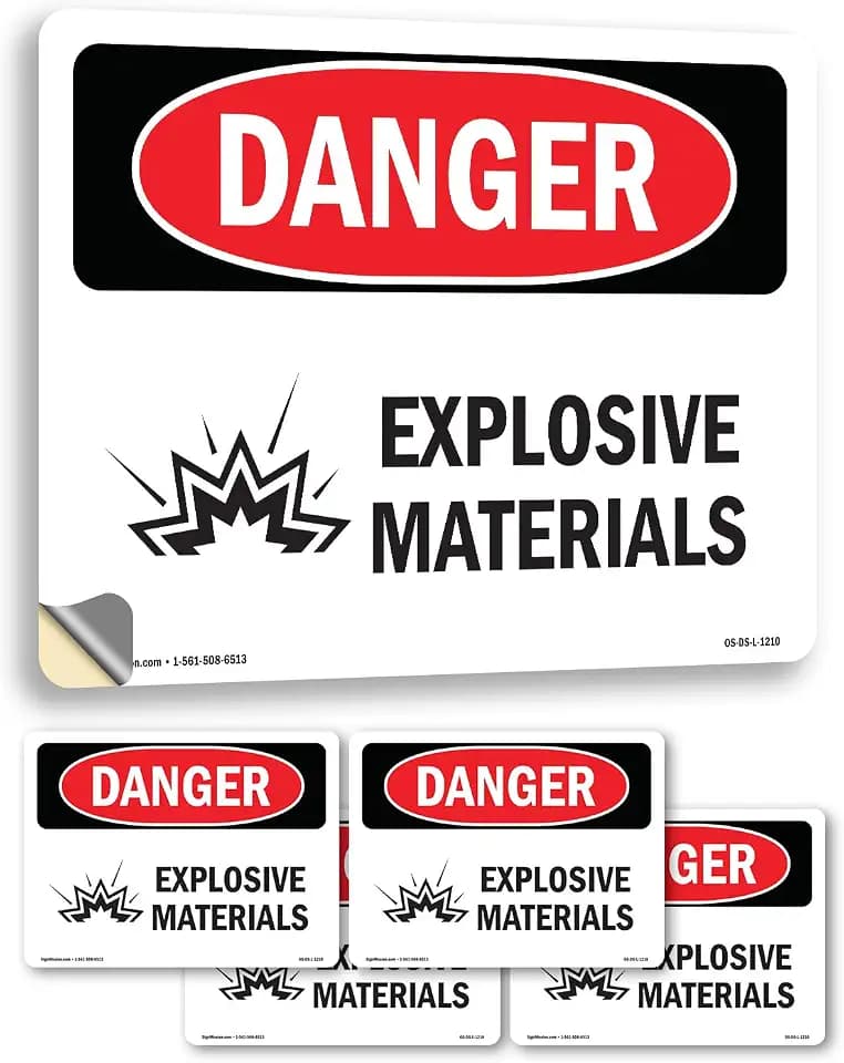 Explosive Materials OSHA Danger Vinyl Decal Label 5 Inch x 3.5 Inch - 5 Pack