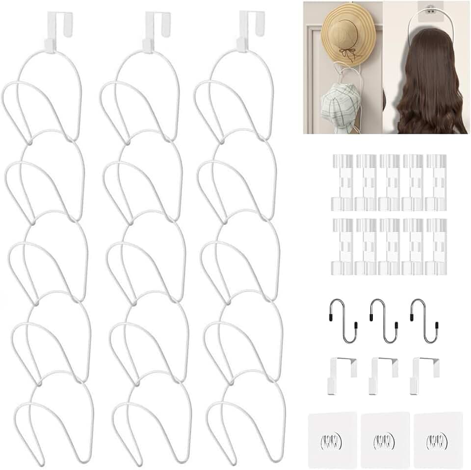 LINFIDITE Cap Halter Tür Hut Racks, Baseball Cap Halterung Schrank hängende Einstellbare Huthalter,für Schals Handtaschen Handtücher Kleidung Krawatten mit Haken zum Aufhängen, 15 Stück weiß