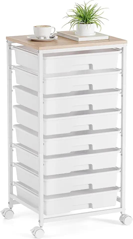 TOOLF Rolling Storage Cart with 8 Drawers,White