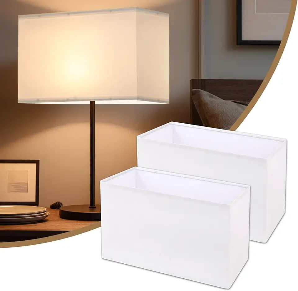 Rectangle Lamp Shades Set of 2, 16"x8"x10", Large White Linen