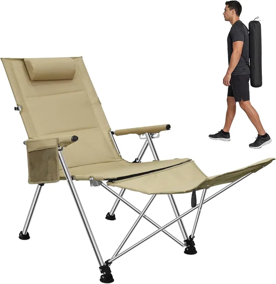 Reclining Camping Chair,Foldable Outdoor Lounge Chair with Foot Rest