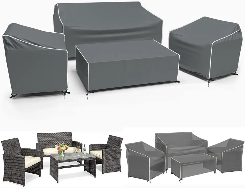 Gasadar Patio Furniture Covers, Grey+white Seams