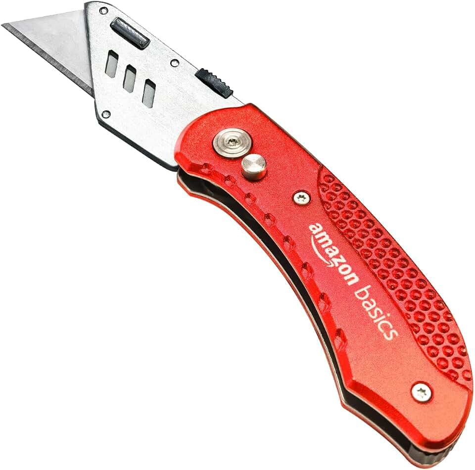 Amazon Basics Robustes Universalmesser mit Aluminiumgehäuse, Rot