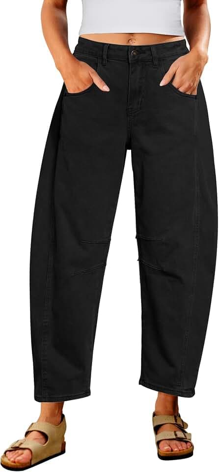 Utyful Barrel Jeans Women Cropped Baggy Trendy High Waisted Distressed Loose Stretch Denim Trouser Jeans with Pockets