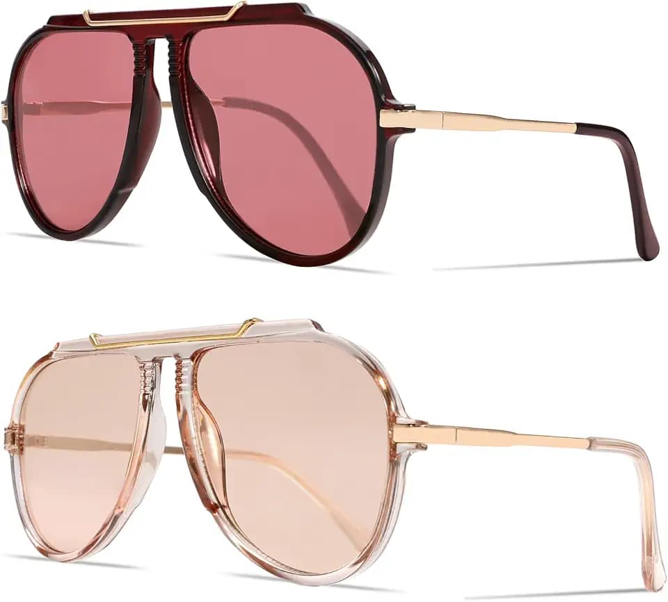 GUVIVI Oversized Aviator Sunglasses for Women 70s Retro Gold TopBar Glasses