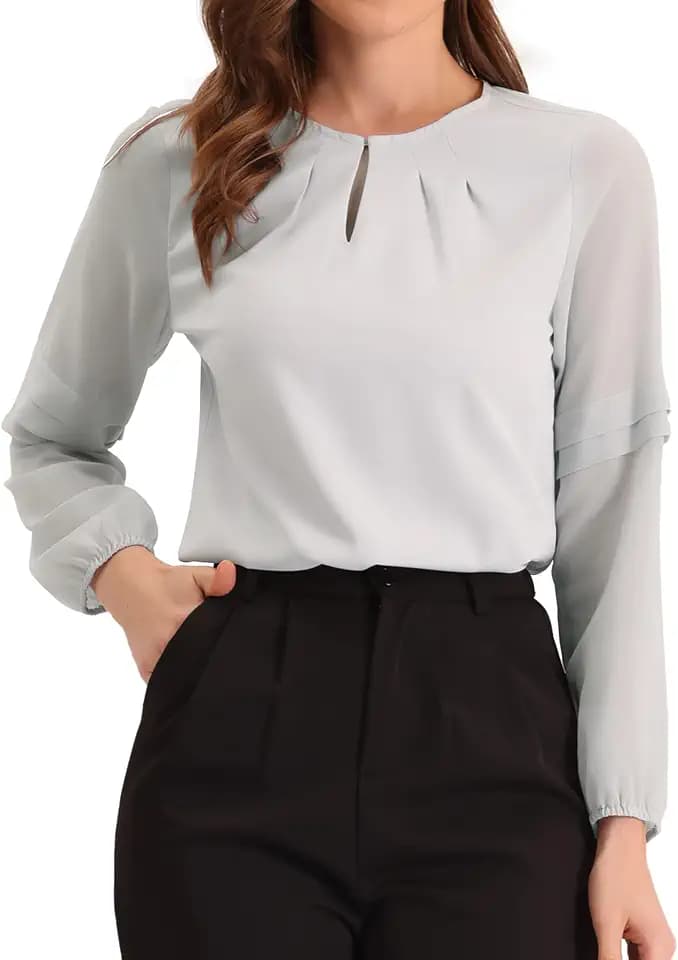 Allegra K Damen-Arbeitsoberteile, Chiffon, halbtransparent, Schlüssellochausschnitt, elegante Bluse