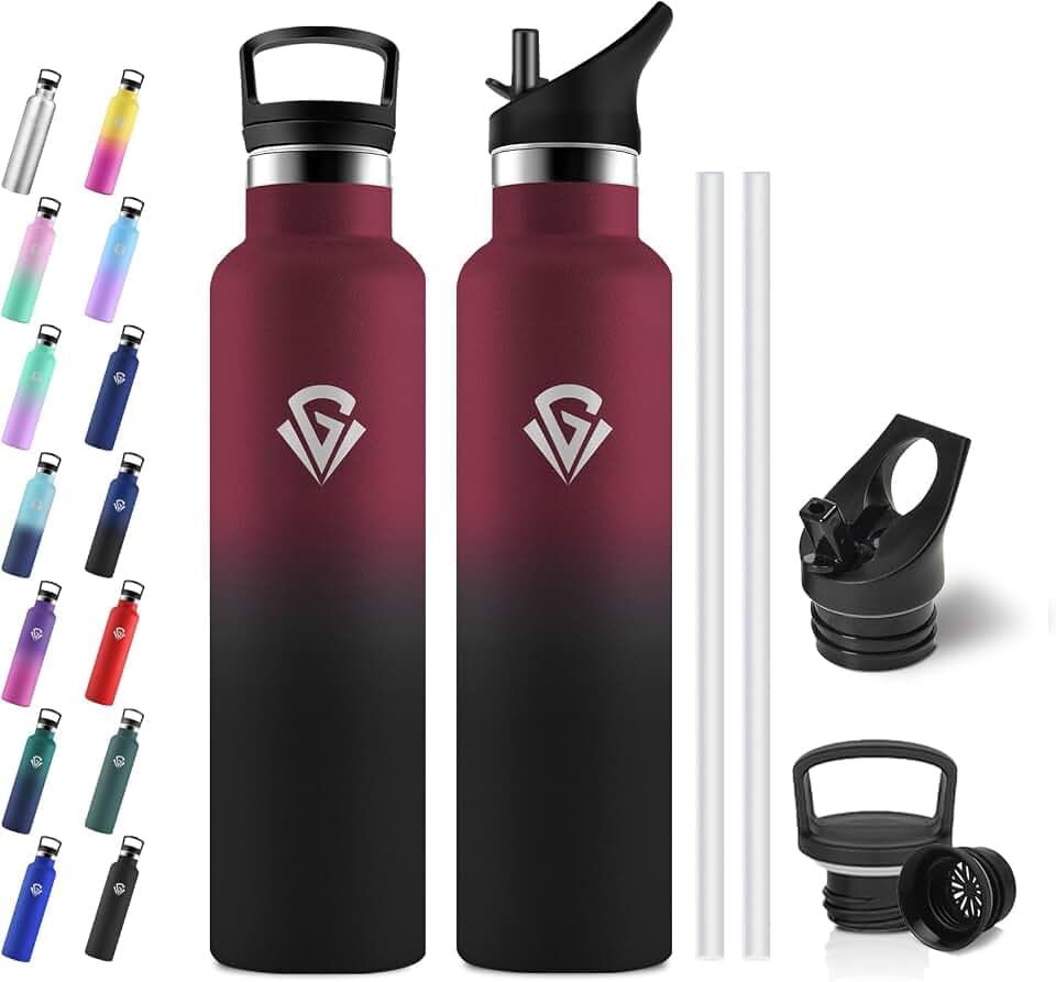 Trinkflasche Edelstahl 1L mit Strohhalm, Vakuum Isoliert, BPA-frei, Einhandöffnung, Auslaufsicher, für Sport, Laufen, Fahrrad, Yoga