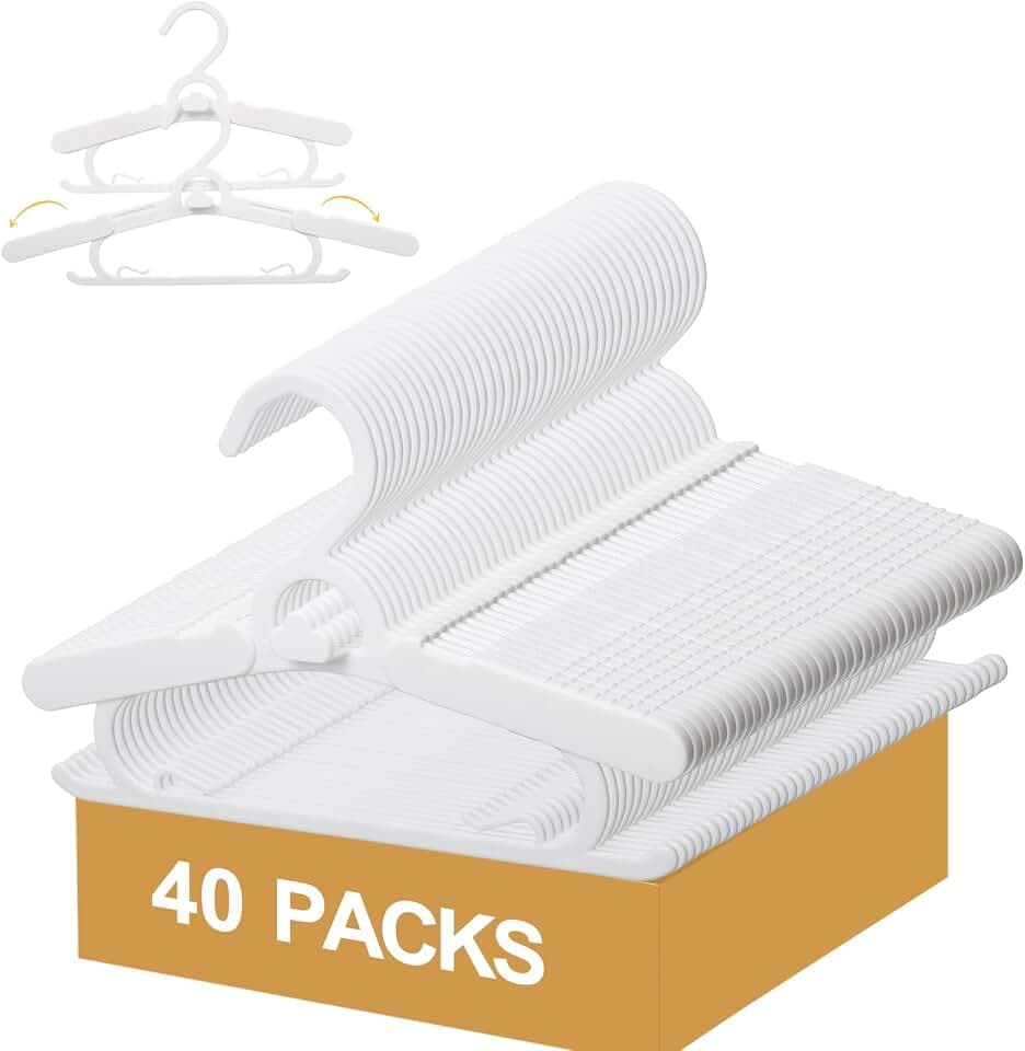 40 Pack Baby Clothes Hangers 11-15" Adjustable Thickened Kid Hangers White