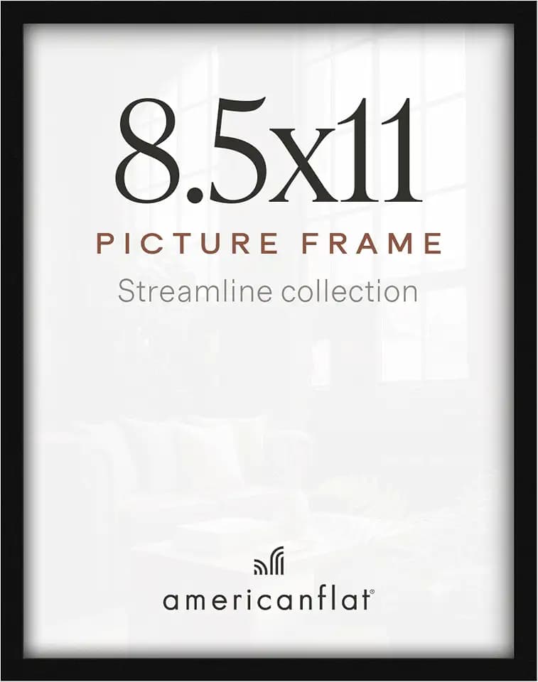 Americanflat 8.5x11 Picture Frame - Slim Molding - Black