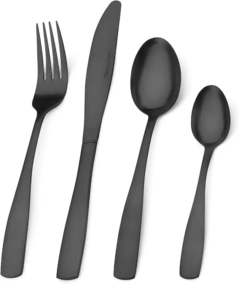 Besteckset, Bettlife 16-teiliges Geschirr-Set aus Edelstahl, Besteck-Set, Messer und Gabel Set, Service für 4, spülmaschinenfest, leicht zu reinigen und zu halten (Matt-Schwarz)