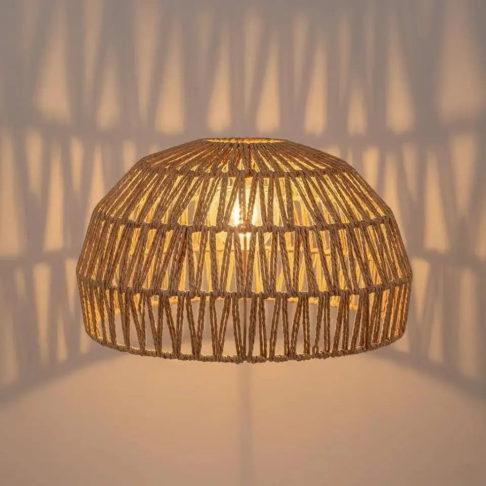 Baluue Rattan Lamp Shade, Boho Pendant Light Shade Replacement Wicker Texture Cover for Chandelier Hanging Lights, Kitchen Island & Dining Room, 11.8"×6.7"