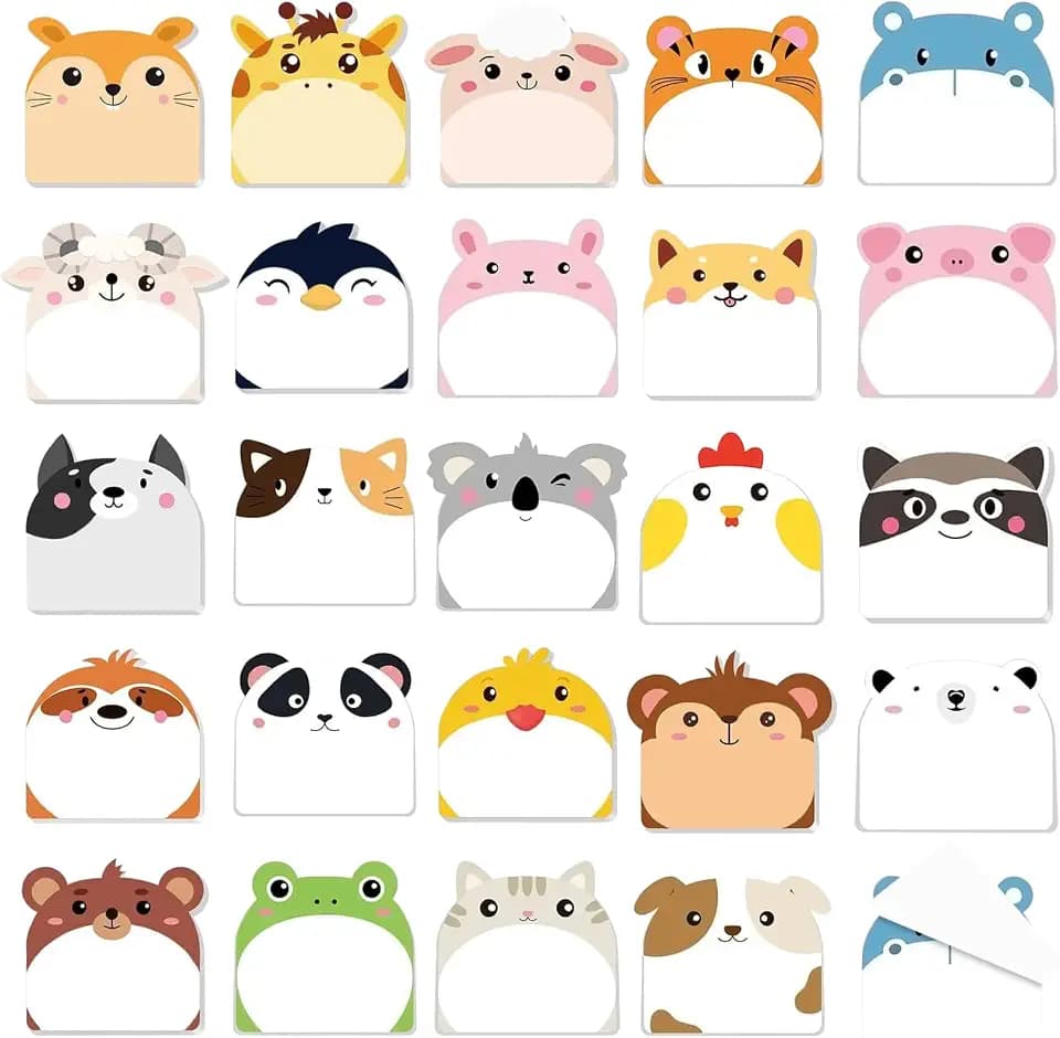 24 Stück Haftnotizen Kinder, Tierförmige Klebezettel & Lustige Notizzettel als Mitgebsel für Kindergeburtstag, Schule & Party, Kawaii Cartoon Haftnotizen für Schüler & Büro, 24 Modelle