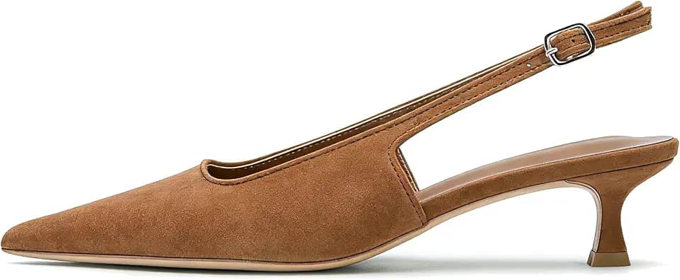 Women Pointed Toe Slingback Kitten Heels Low Heel Pointed Toe Pumps