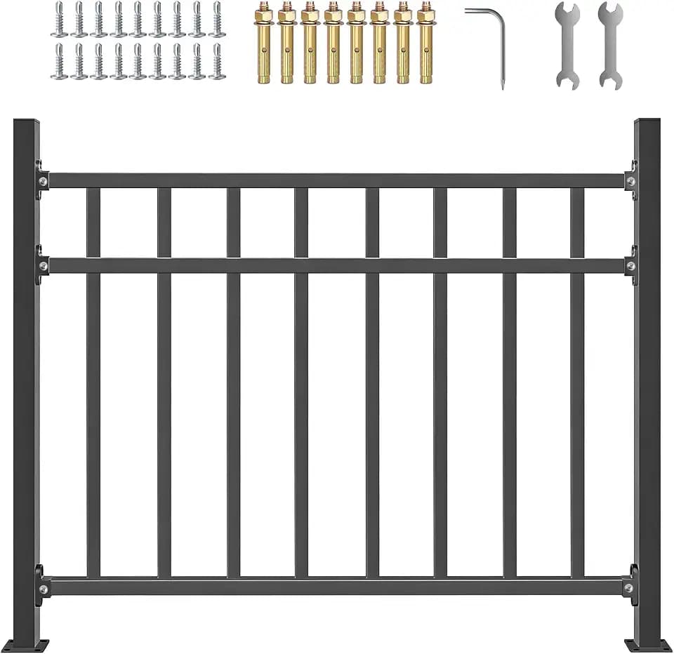 40" H x 48" W Black Upgrade Horizontal Deck Railing Kit | Heavy Duty Wrought Iron Outdoor Guard Fence Handrail | Flat Hand Rails for Porch, Balcony, Patio, Deck