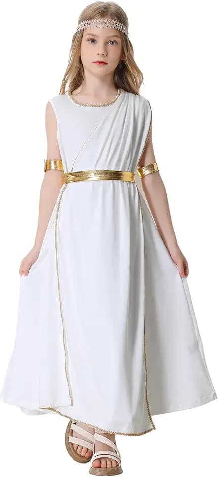yolsun Girls Goddess Costume Greek Toga Dress Kids Grecian Roman Outfit Sets for Girls Halloween Cosplay