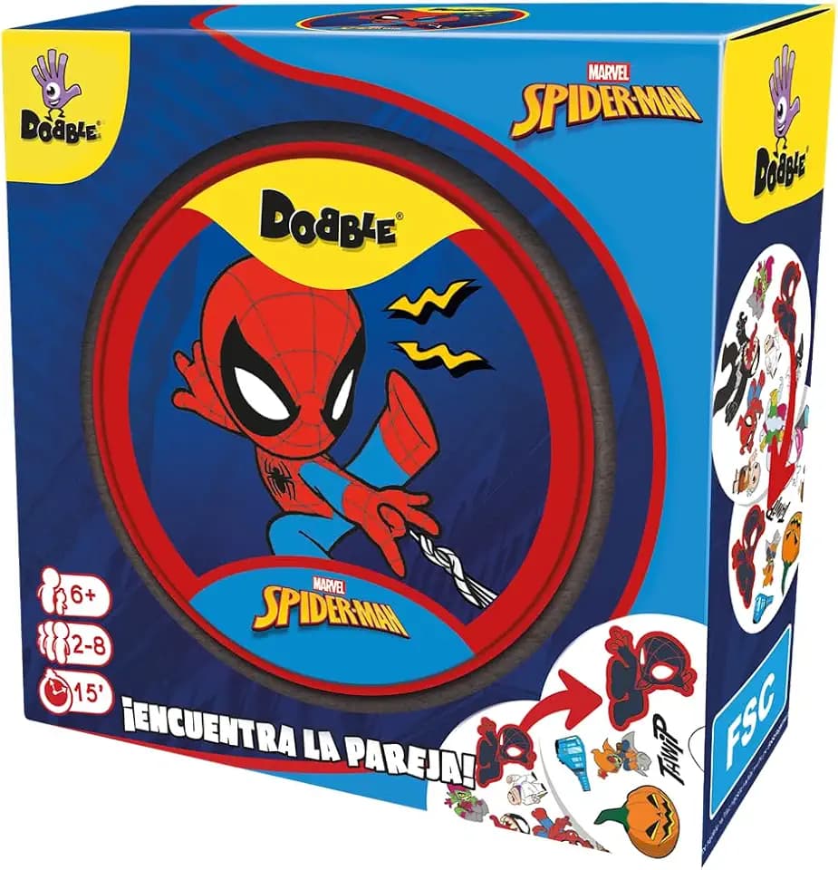 Asmodee Dobble Spiderman, Beobachtungs- und Geschwindigkeitskartenspiel für Kinder und Erwachsene, Brettspiel, 15 Minuten Spiel, ab 6 Jahren, 2-8 Spieler
