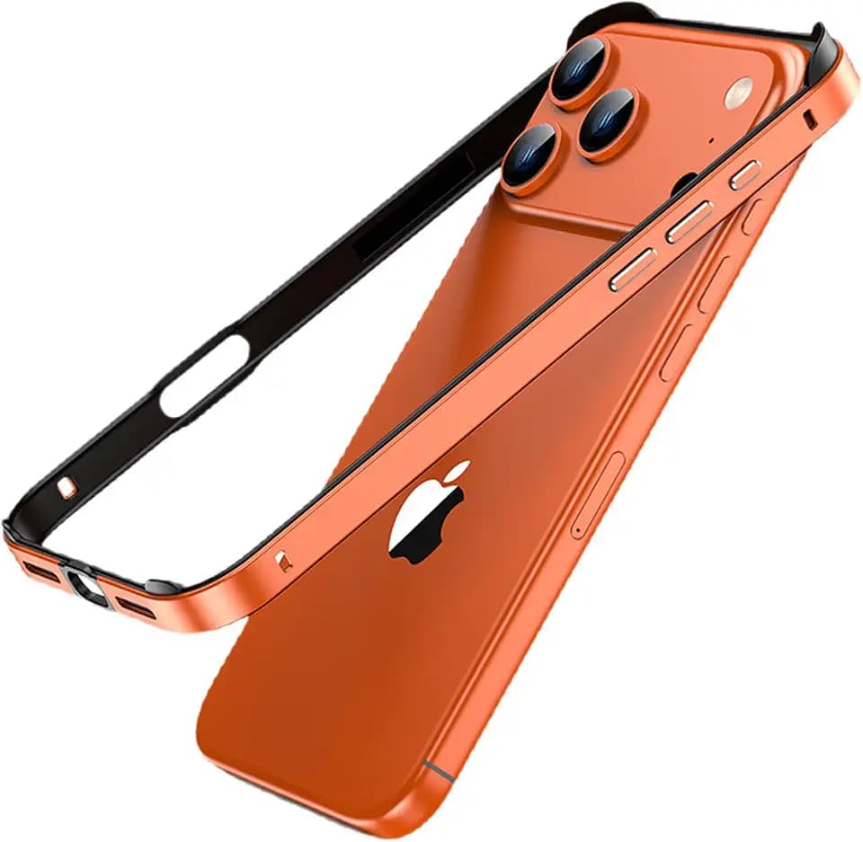 for iPhone 17 Pro/18 Pro Bumper Case Metal, No Back Design Compatible with MagSafe, Aluminum Alloy + TPU Bumper Frame Slim Fit Excellent Heat Dissipation 4 Corner Raised Shockproof (Orange)