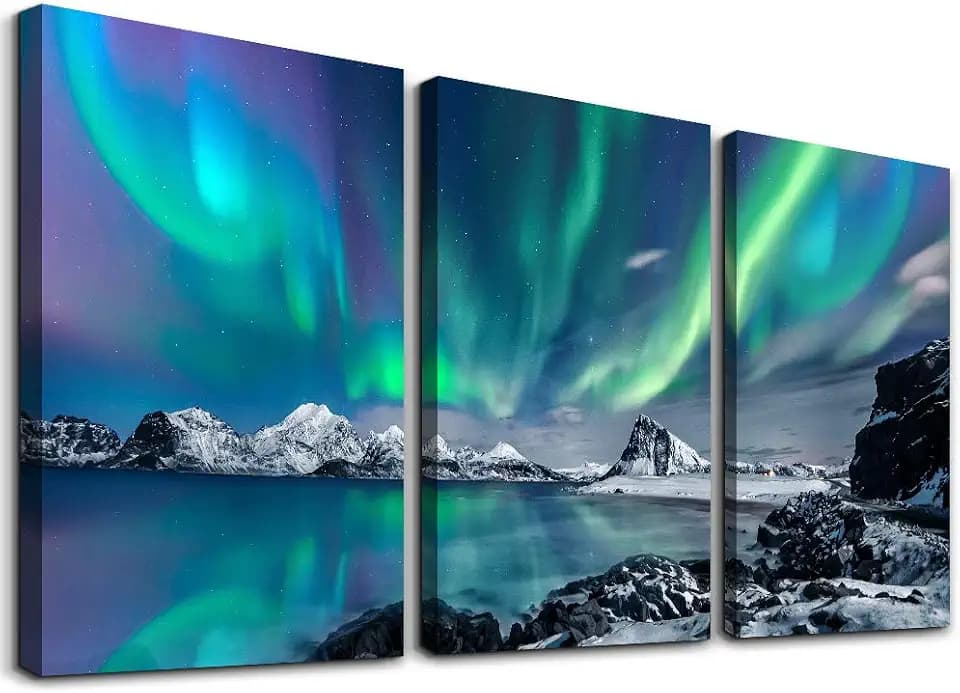 MHARTK66 Landscape Wall Art for Living Room Wall Decor for Bedroom Office Decor Abstract Mountain Aurora Painting 3 Piece Scenic Framed Canvas Art Prints Ready to Hang Wall Pictures Home Decor