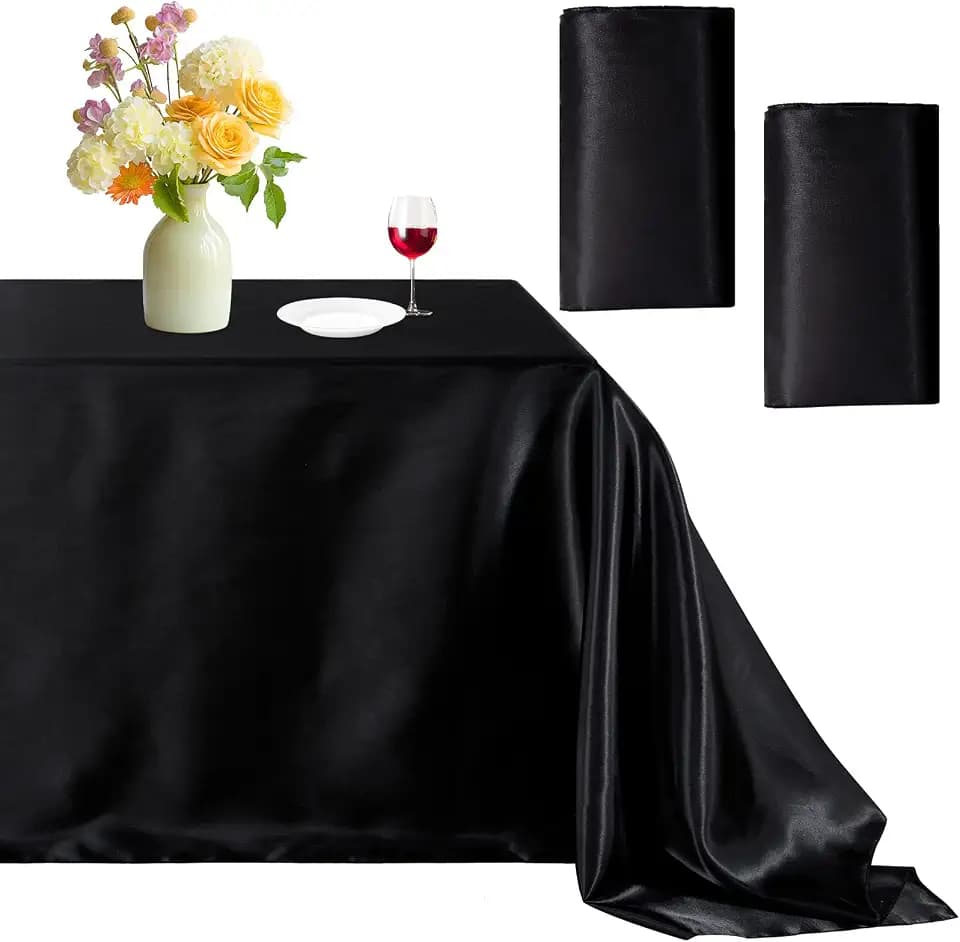 B-COOL Black Satin Tablecloth 57x120inch 2 Pack Bright Silk Table Overlays
