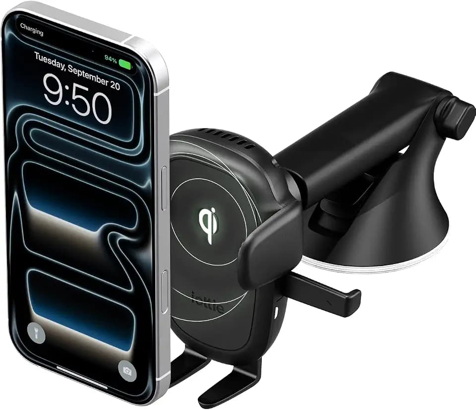 iOttie Easy One Touch Wireless 3 Dash & Windshield Car Mount, 15W Qi Fast Charging Phone Holder, One-Handed Auto Clamp, Adjustable Smartphone Mount for iPhone 17 Pro Max, iPhone 12-17, Samsung, Pixel