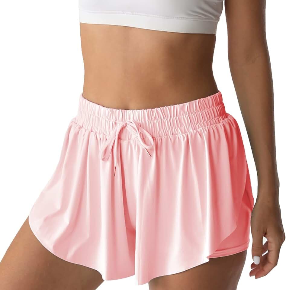 Flowy Athletic Shorts für Damen, Laufen, Tennis, Schmetterling-Shorts, Mädchen, 2-in-1, doppellagig, schnelltrocknend, bequeme Shorts