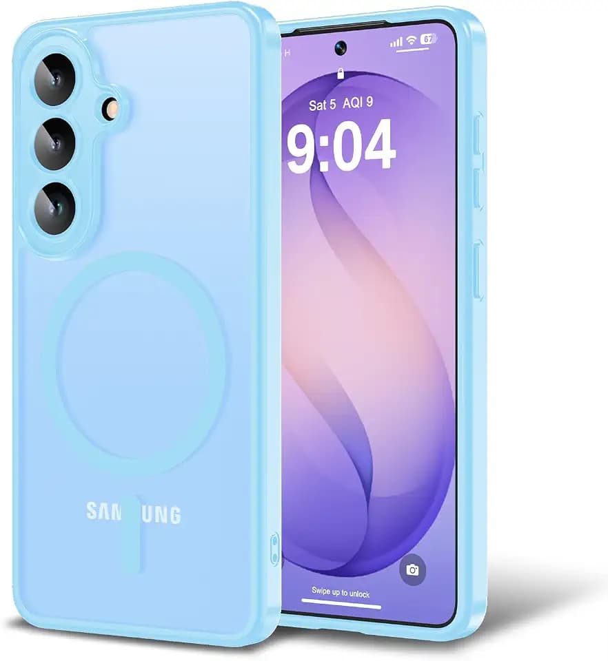 Magnetic for Samsung Galaxy S26 Case,[Compatible with Magsafe][Full Camera Protection] Slim Fit Anti-Fingerprint Translucent Matte Shockproof Protection Phone Cover-Sky Blue