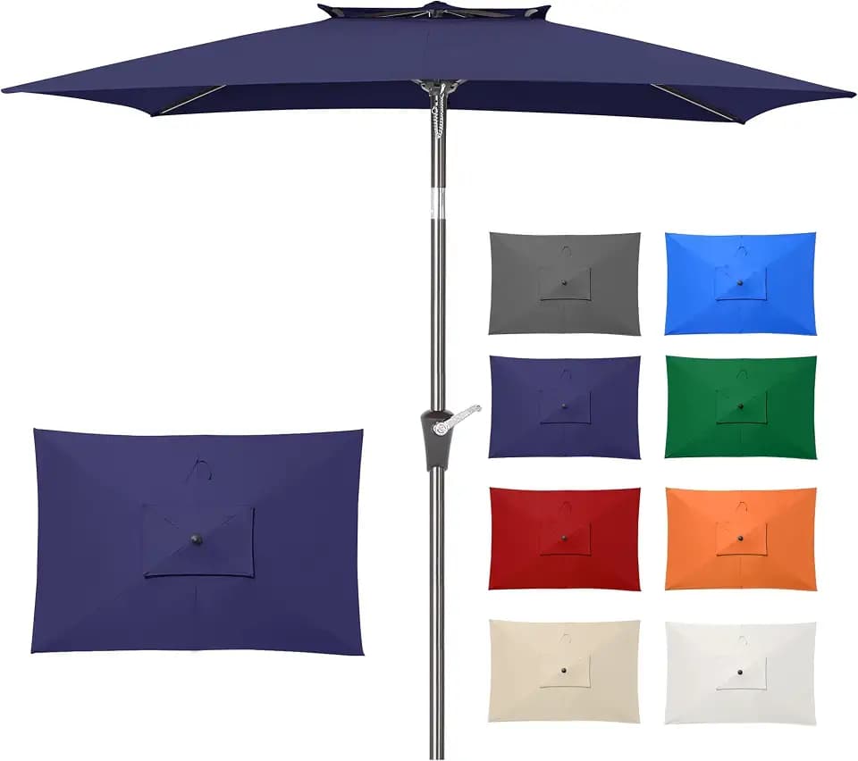 6.6 x 10 ft Rectangular Patio Umbrella, Outdoor Market Table Umbrella with Push Button Tilt and Crank, Double-Tier Vent, 6 Ribs, Rectangle Patio Umbrella for Backyard, Deck, Pool, Fits 4–6 Chairs and Tables (Navy)