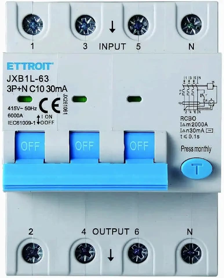 Leistungsschalter 3P+N 10A 30mA 380V-6KA 30mA für Hutschiene - 4 DIN-Module - Schaltkreisschutz und Systemsicherheit