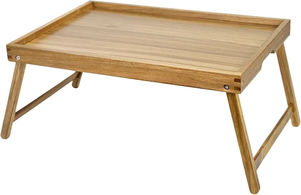 VaeFae Akazienholz Betttablett, klappbar mit Beinen, für Essen & Laptop, XL