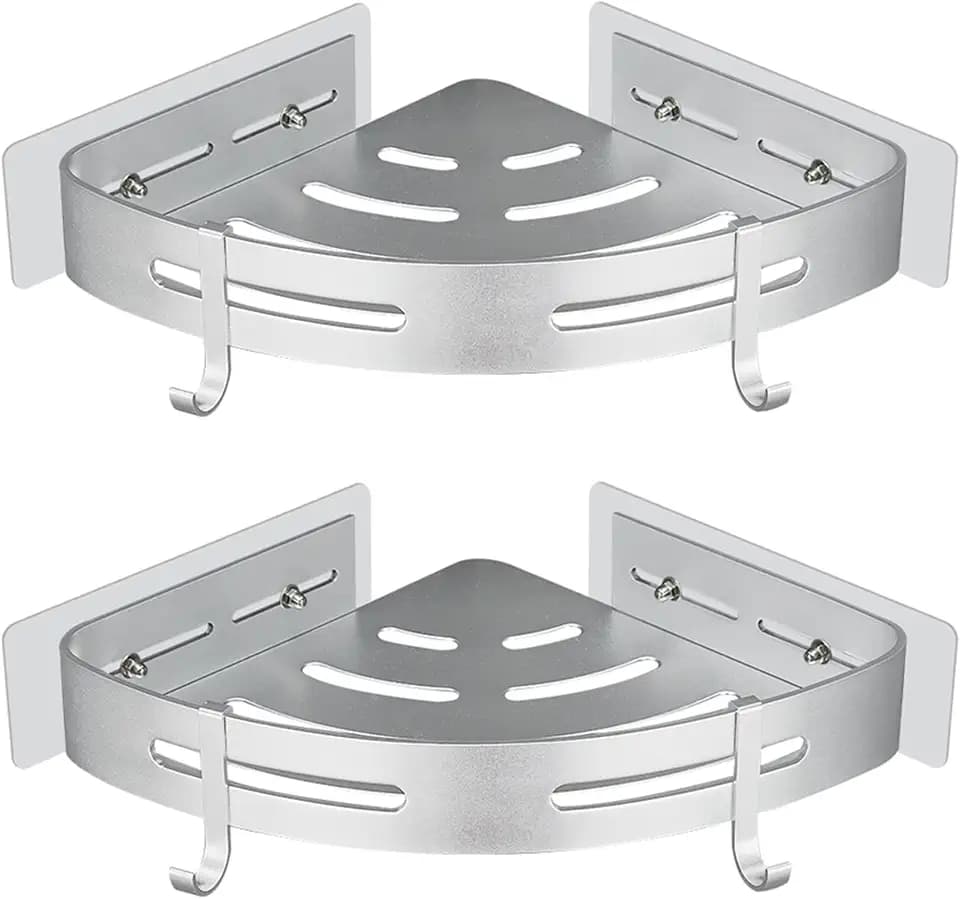 Duschablage Duschregal Ecke Ohne Bohren Duschkorb Wandmontage Klebepad Silber Aluminium 2 Stück Duschgel Shampoo Halterung Eckablage Eckregal für Dusche Bad Küche