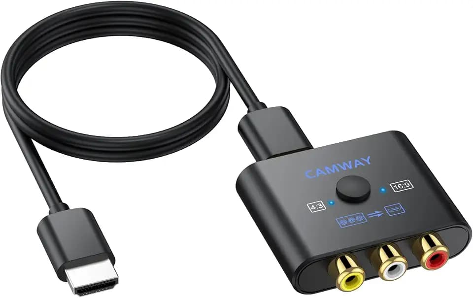 CAMWAY RCA to HDMI Converter,16:9/4:3 Conversion 1080P AV to HDMI Adapter