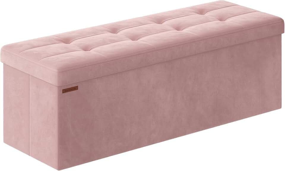 SONGMICS Storage Ottoman Bench, 43.3 Inches Velvet Foldable Foot Rest