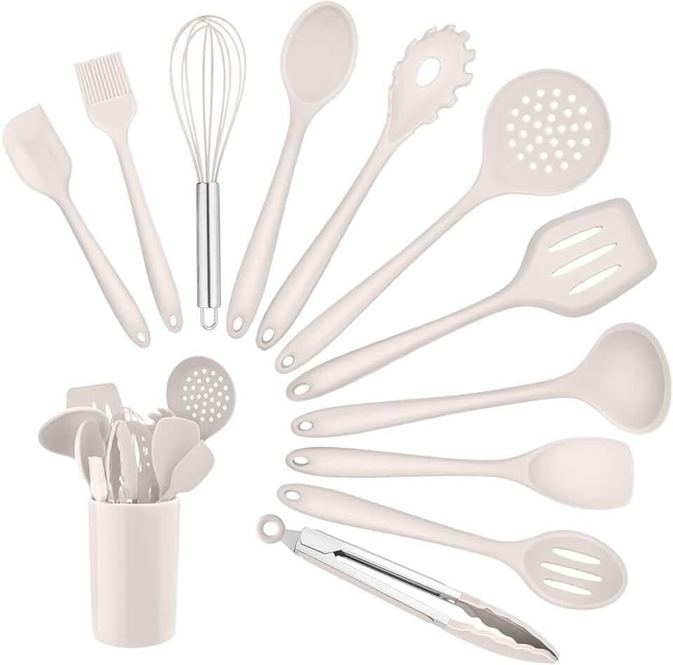 Homikit Silikon Küchenhelfer Set, 12 Stück Khaki Kochutensilien