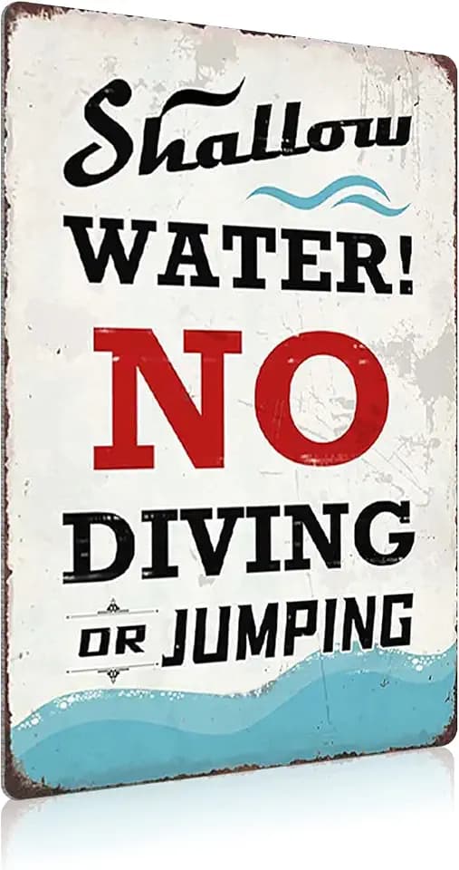 Pool Warning Metal Sign Vintage Pool Decor Shallow Water No Diving Or Jumping Tin Poster Club Home 12x18 Inches